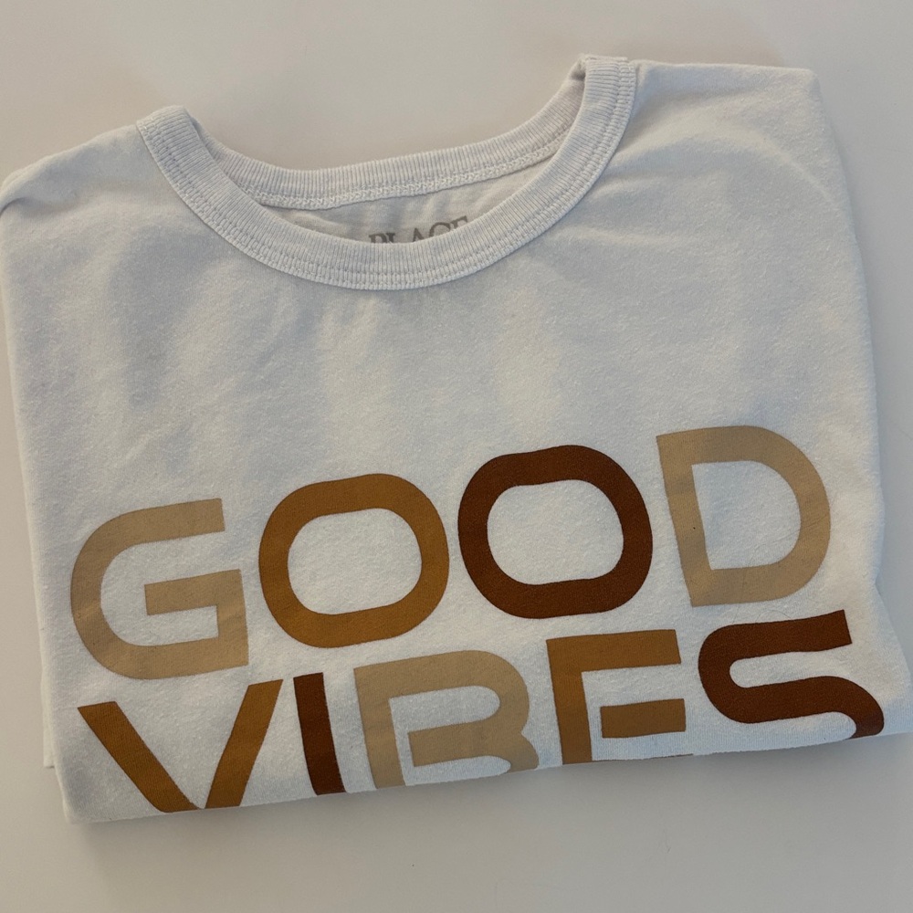 The Children's Place White Tee with Brown 'Good Vibes' Design